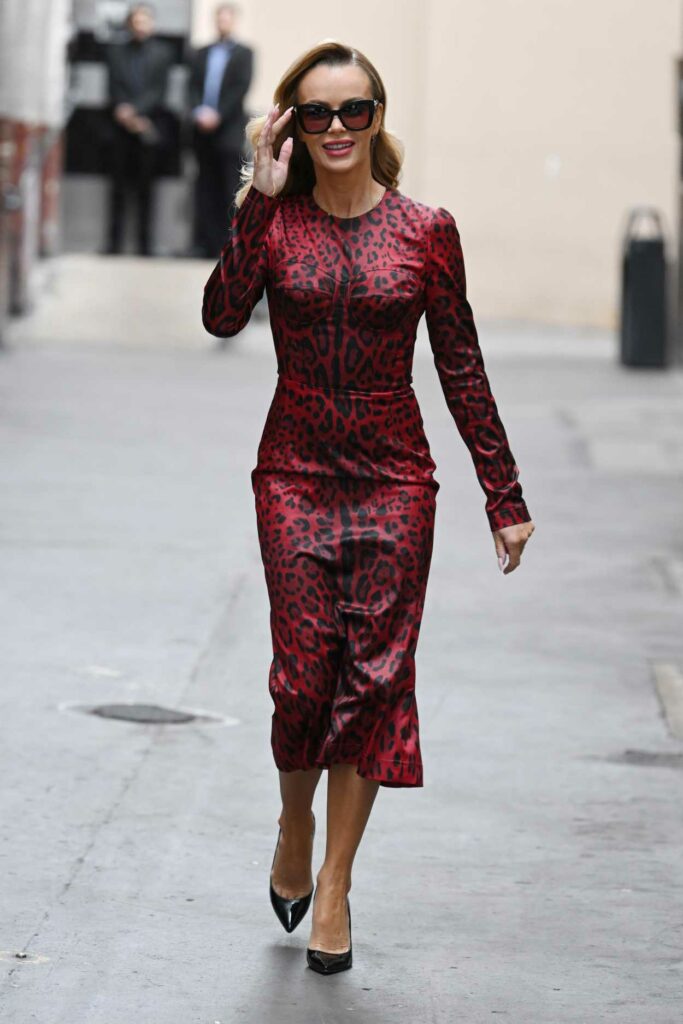 Amanda Holden in a Red Snakeskin Print Dress