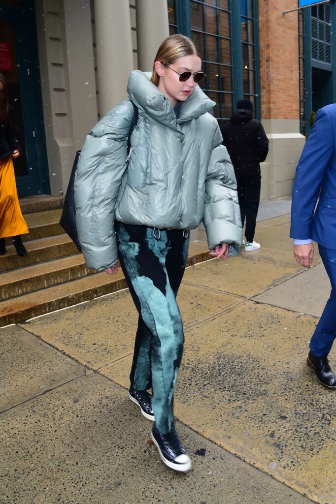 Gigi Hadid in a Grey Puffer Jacket