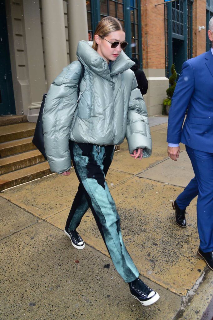 Gigi Hadid in a Grey Puffer Jacket