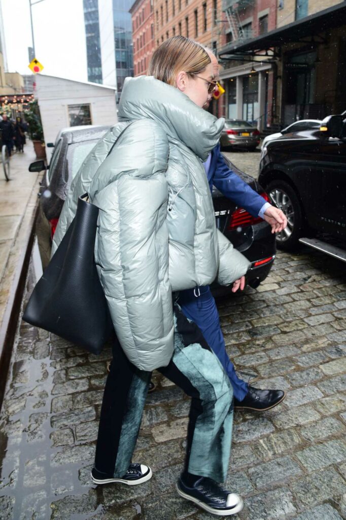 Gigi Hadid in a Grey Puffer Jacket