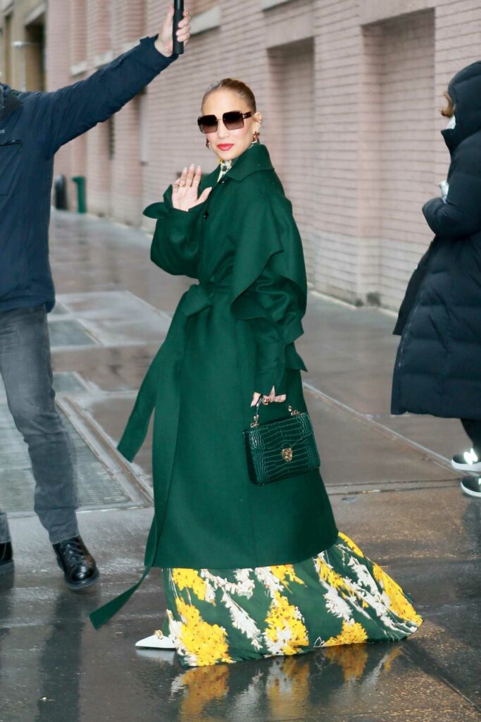 Jennifer Lopez in a Green Coat