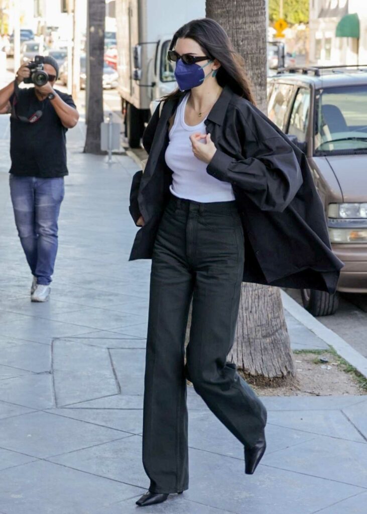Kendall Jenner in a Black Oversized Shirt