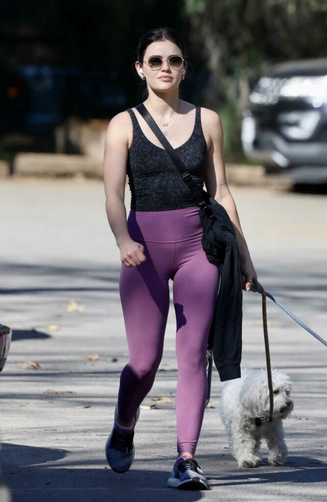 Lucy Hale in a Purple Leggings