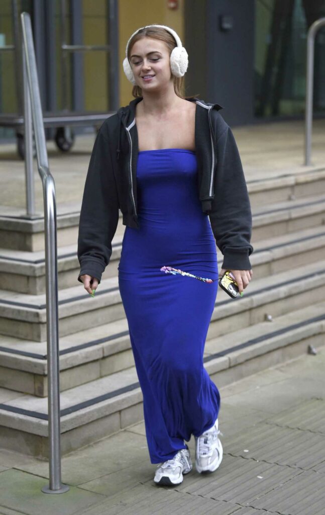 Maisie Smith in a Blue Dress