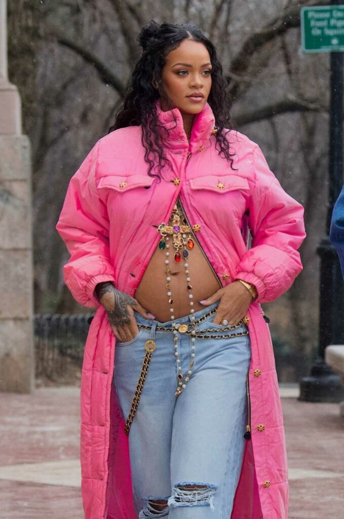 Rihanna in a Pink Coat