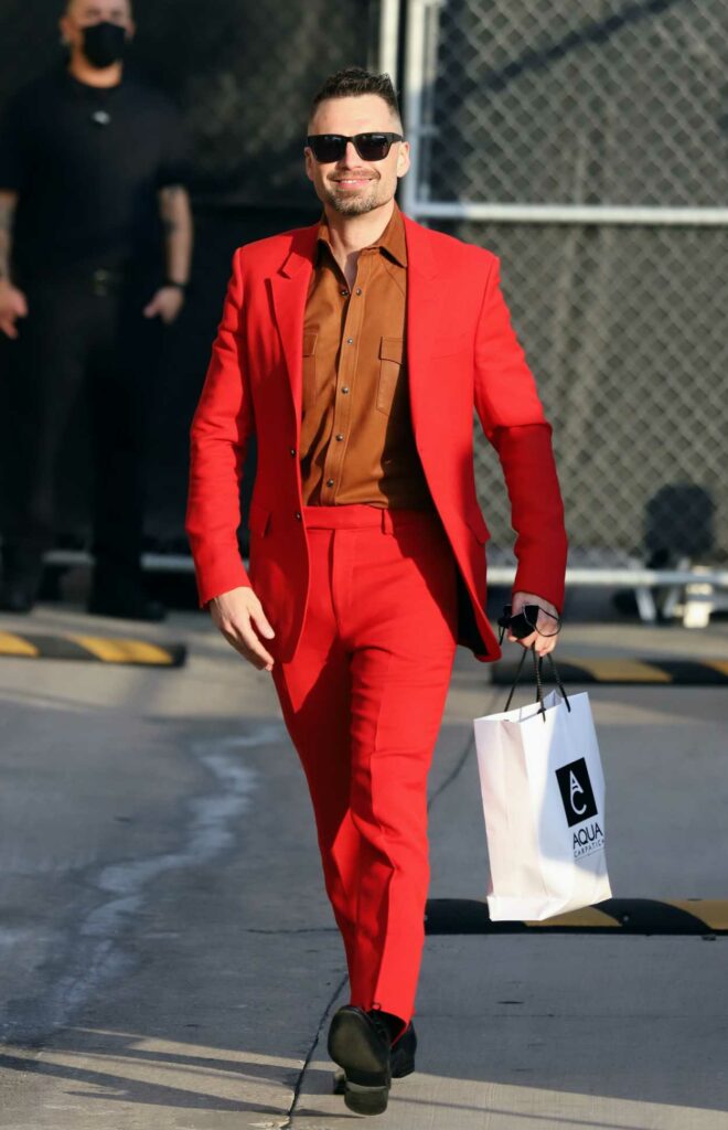 Sebastian Stan in a Red Suit