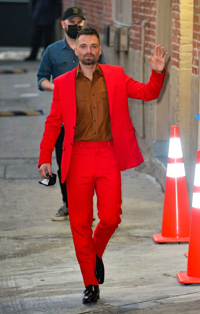 Sebastian Stan in a Red Suit