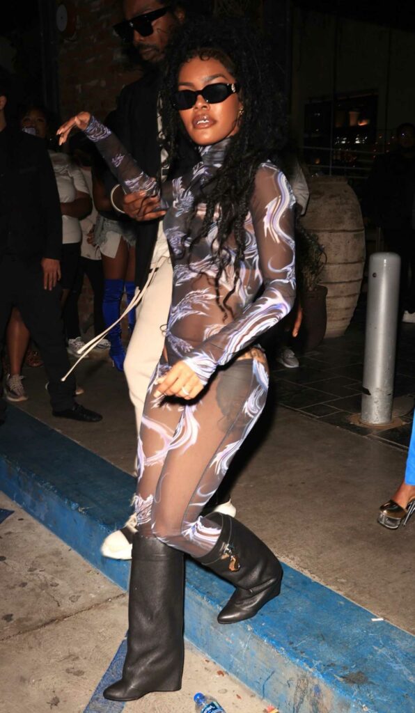 Teyana Taylor in a Patterned See-Through Catsuit