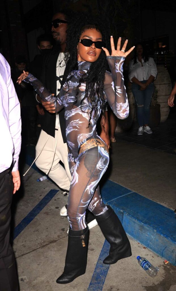 Teyana Taylor in a Patterned See-Through Catsuit
