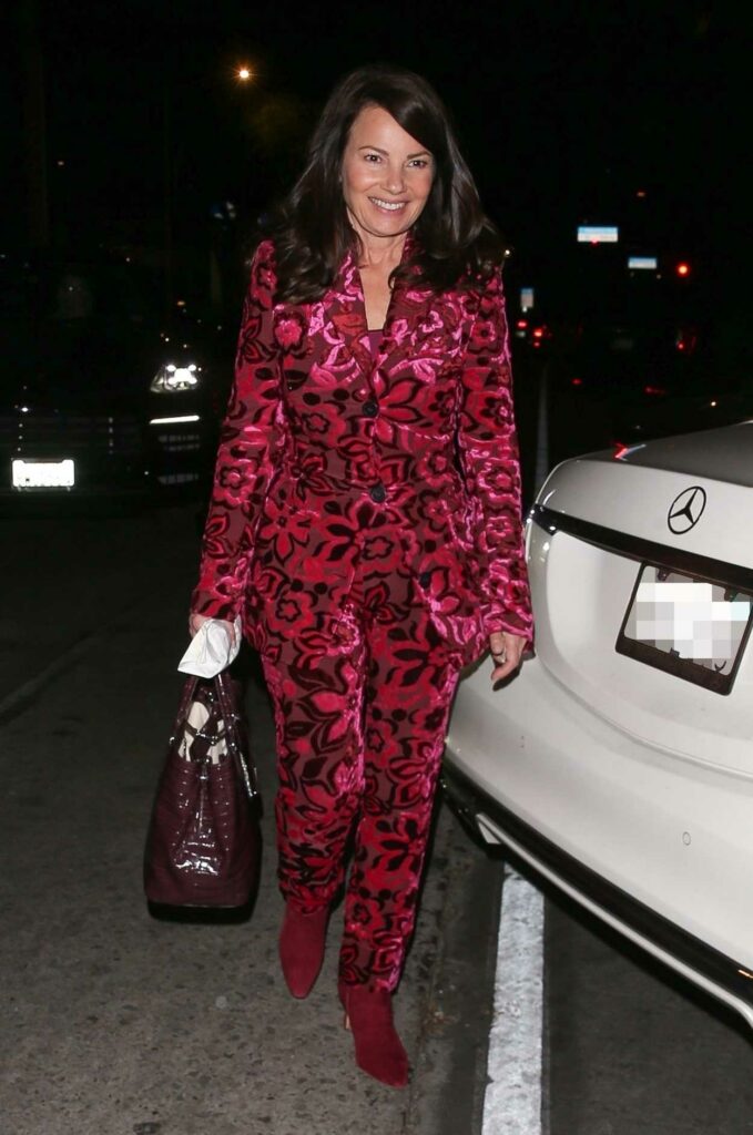 Fran Drescher in a Red Patterned Pantsuit