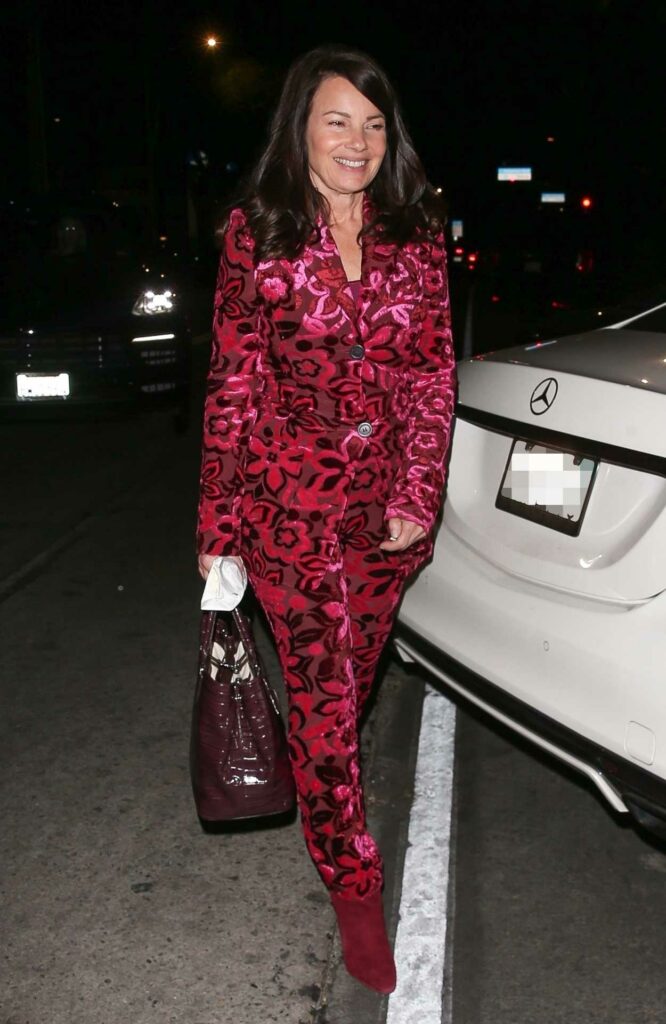 Fran Drescher in a Red Patterned Pantsuit