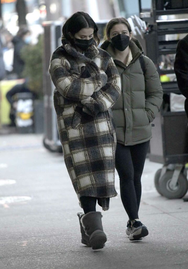 Selena Gomez in a Plaid Coat