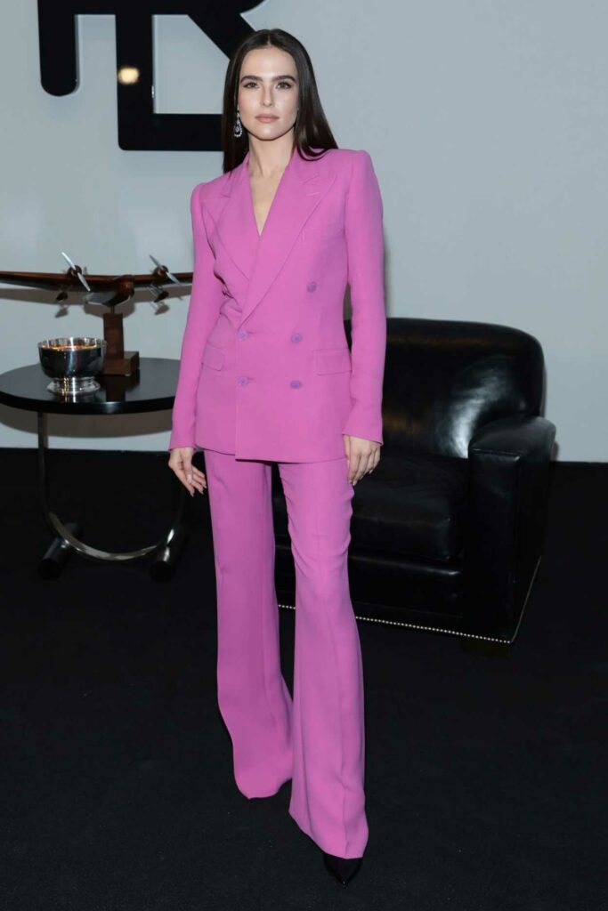 Zoey Deutch in a Purple Pantsuit