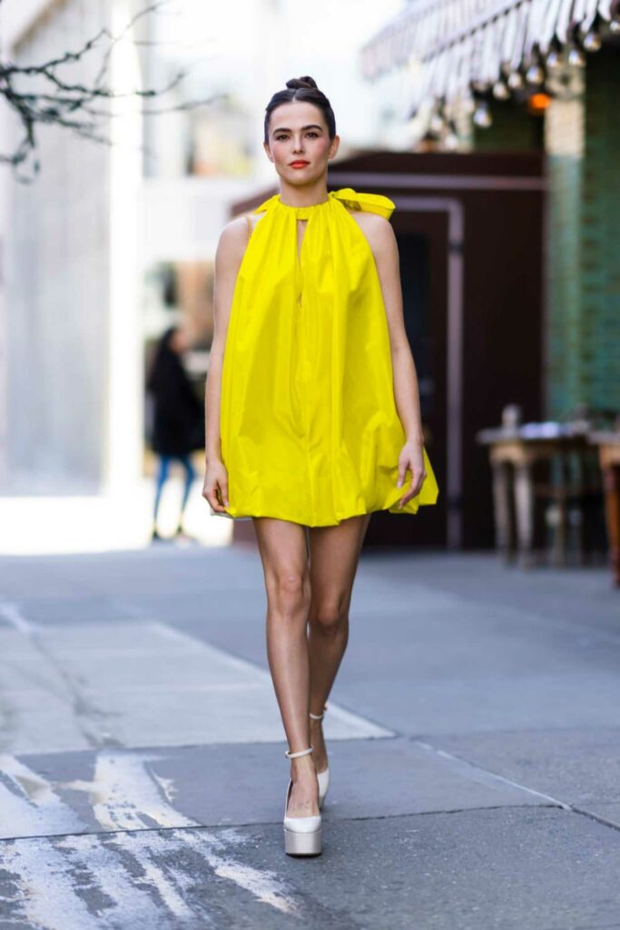 Zoey Deutch in a Yellow Mini Dress