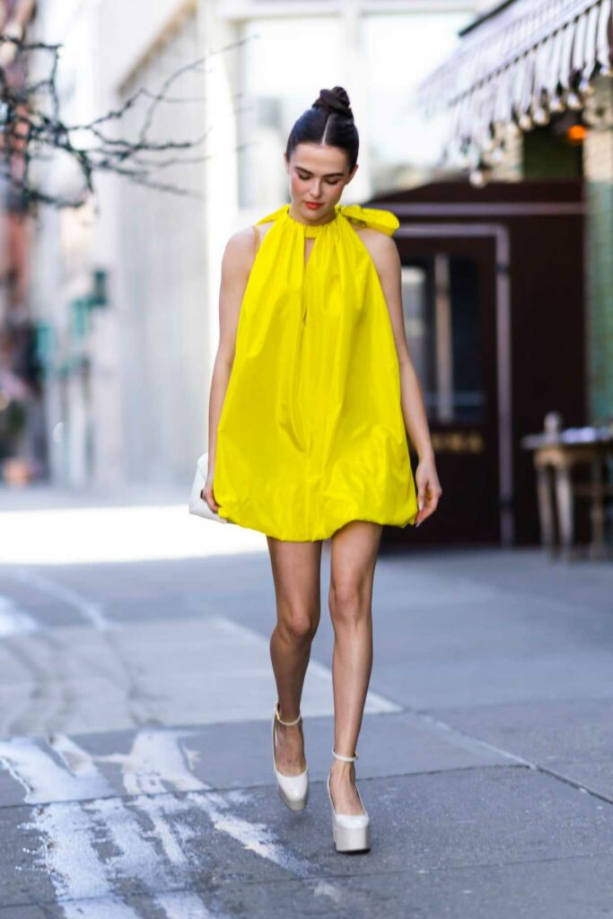 Zoey Deutch in a Yellow Mini Dress