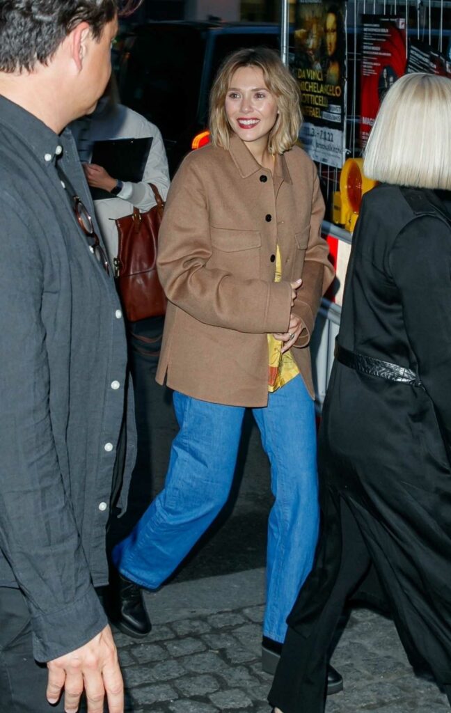 Elizabeth Olsen in a Tan Jacket