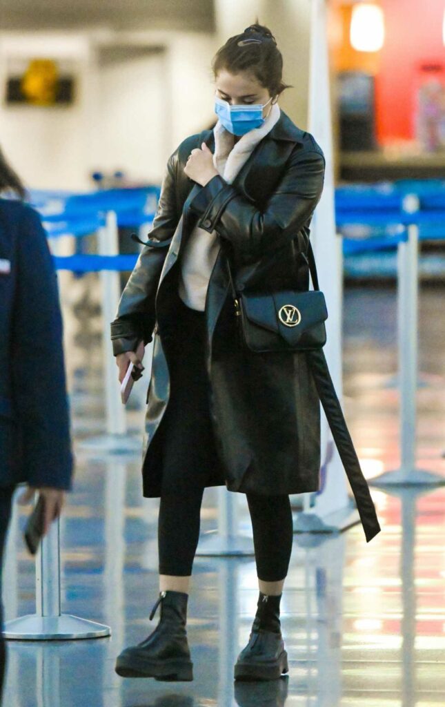 Selena Gomez in a Black Leather Coat