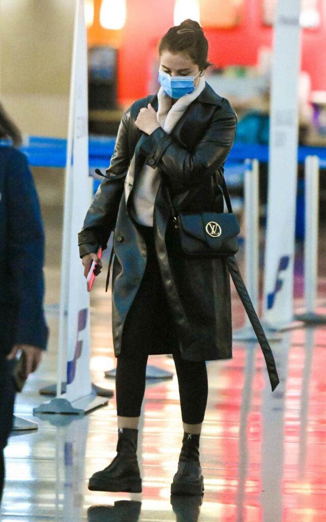 Selena Gomez in a Black Leather Coat