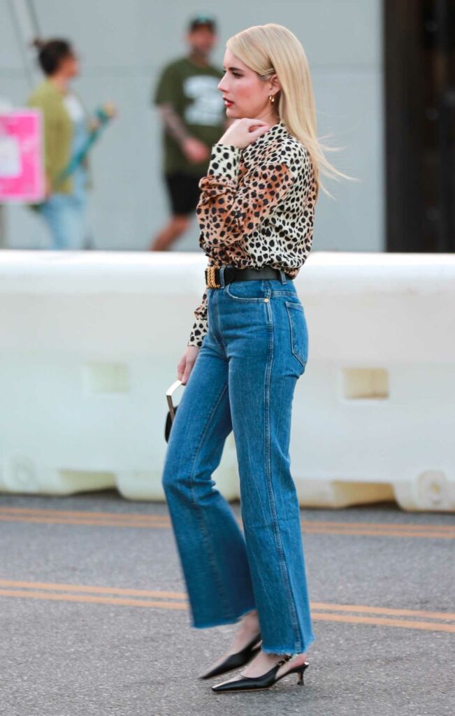 Emma Roberts in an Animal Print Blouse