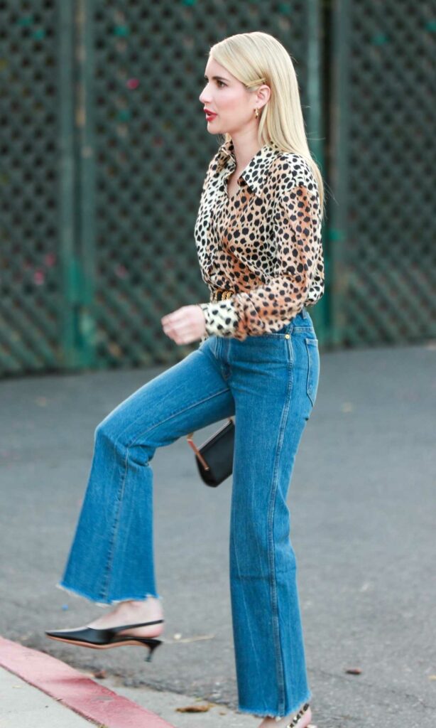 Emma Roberts in an Animal Print Blouse