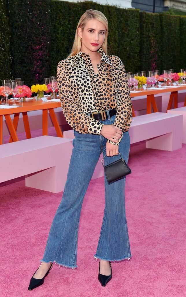 Emma Roberts in an Animal Print Blouse