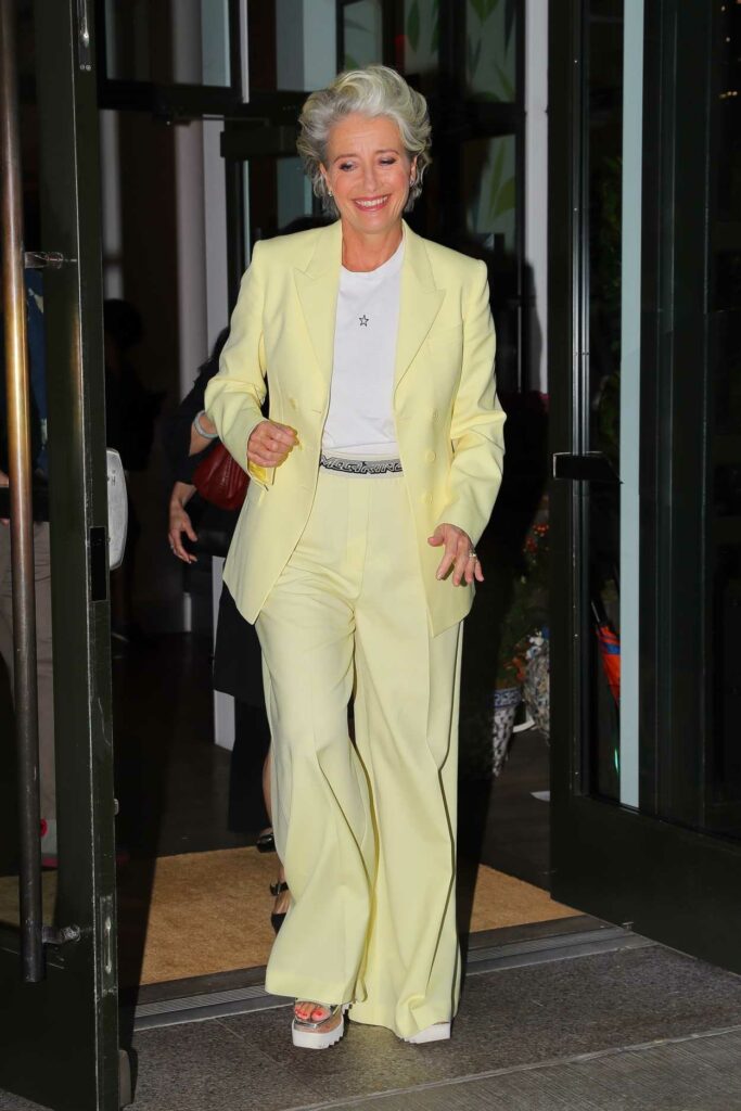 Emma Thompson in a Yellow Pantsuit