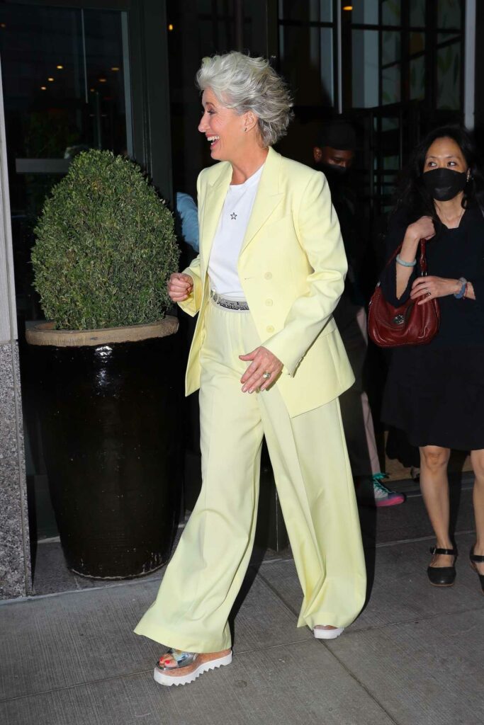 Emma Thompson in a Yellow Pantsuit