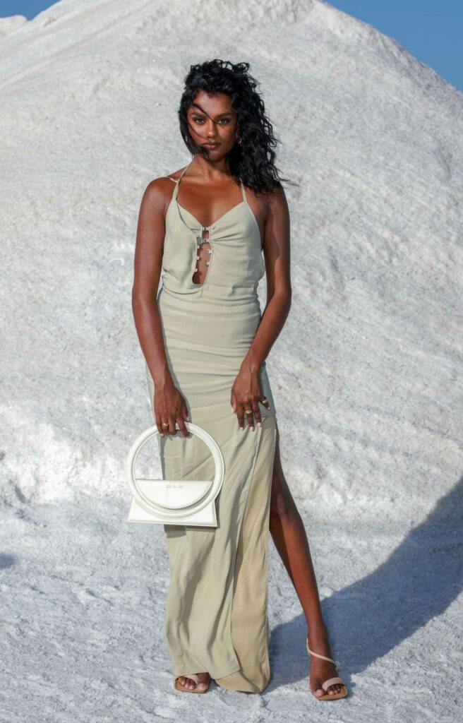 Simone Ashley in an Olive Dress