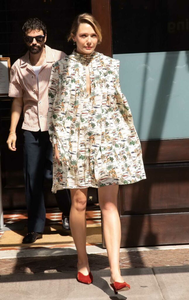 Elizabeth Olsen in a Patterned Dress