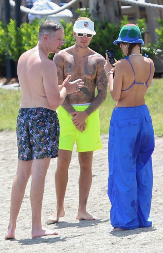 Hailey Bieber in a Blue Bikini