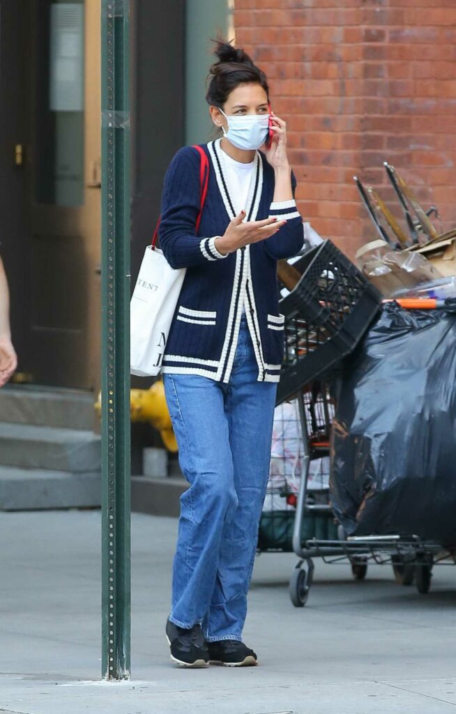 Katie Holmes in a Blue Cardigan