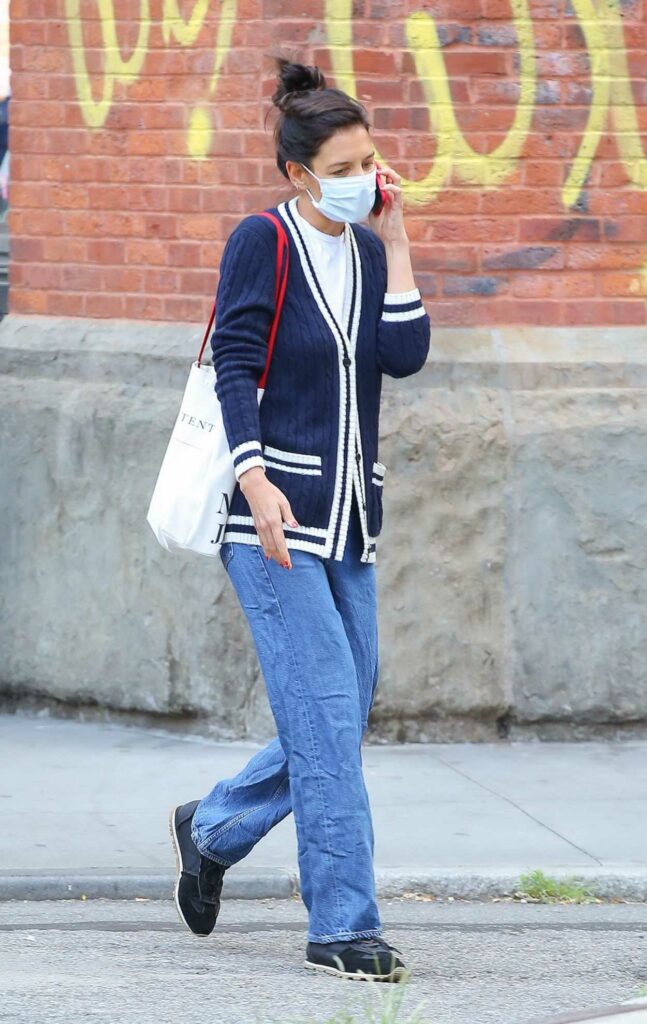 Katie Holmes in a Blue Cardigan