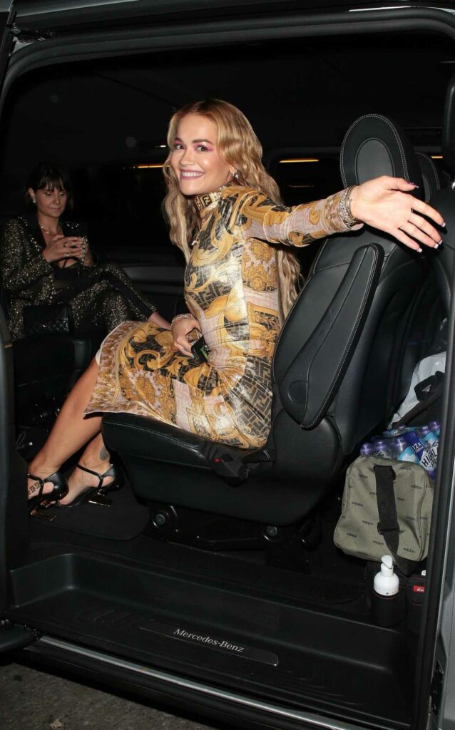 Rita Ora in a Patterned Dress