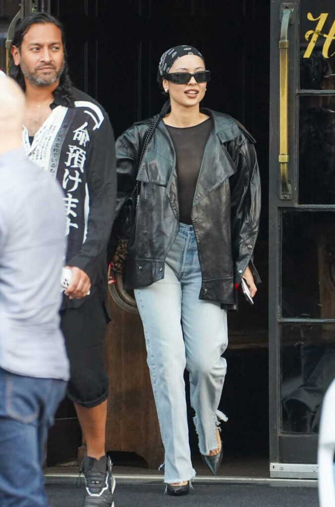 Alexa Demie in a Black Leather Jacket