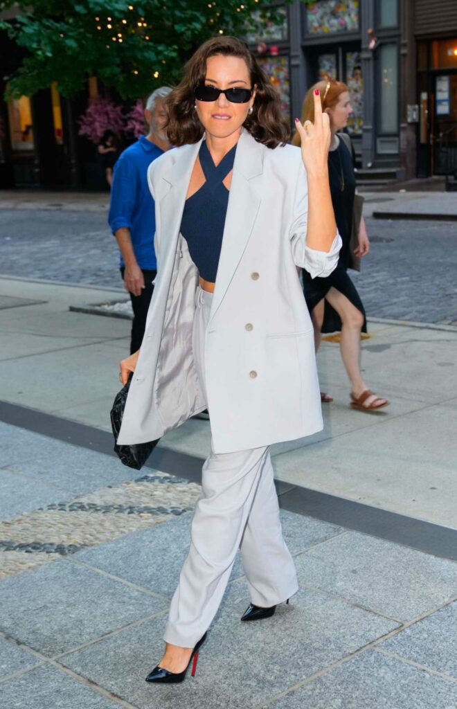 Aubrey Plaza in a White Pantsuit