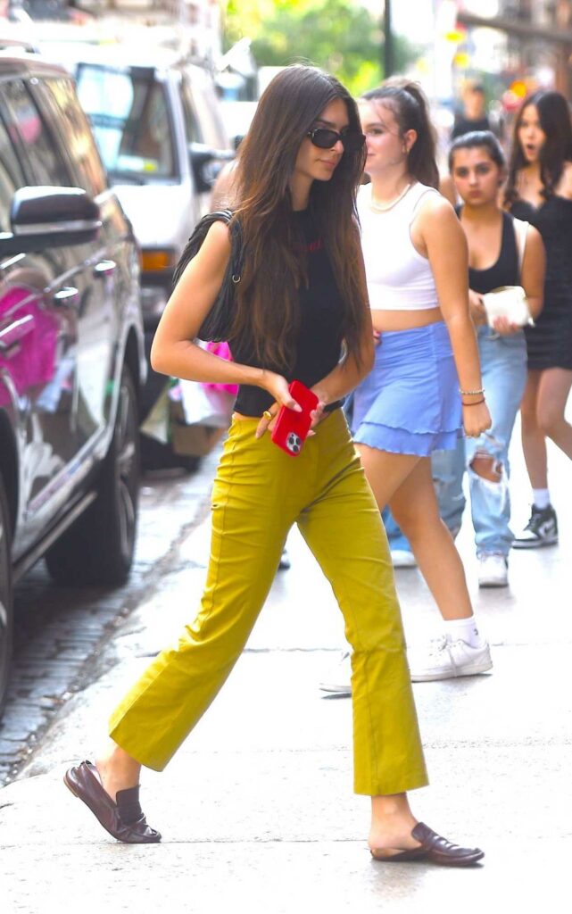 Emily Ratajkowski in a Mustard Colored Pants