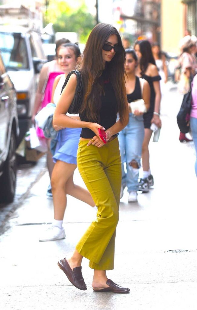 Emily Ratajkowski in a Mustard Colored Pants