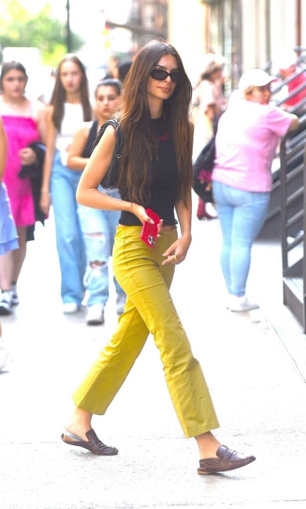Emily Ratajkowski in a Mustard Colored Pants