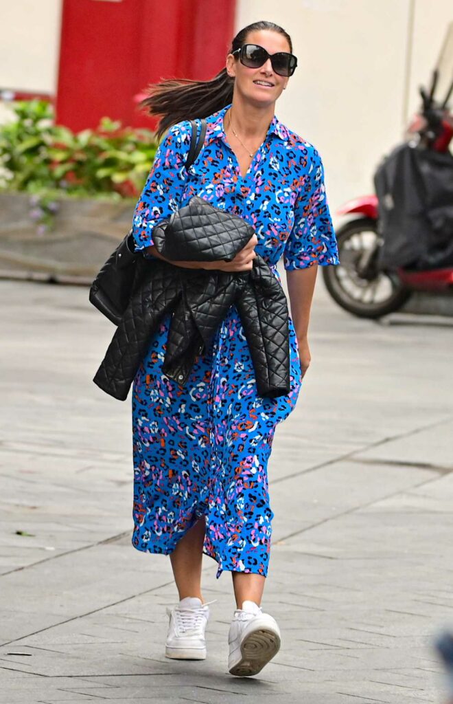 Kirsty Gallacher in a Blue Patterned Dress