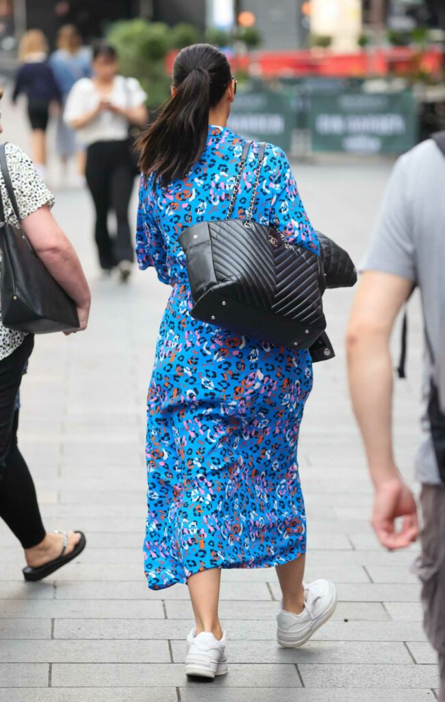 Kirsty Gallacher in a Blue Patterned Dress