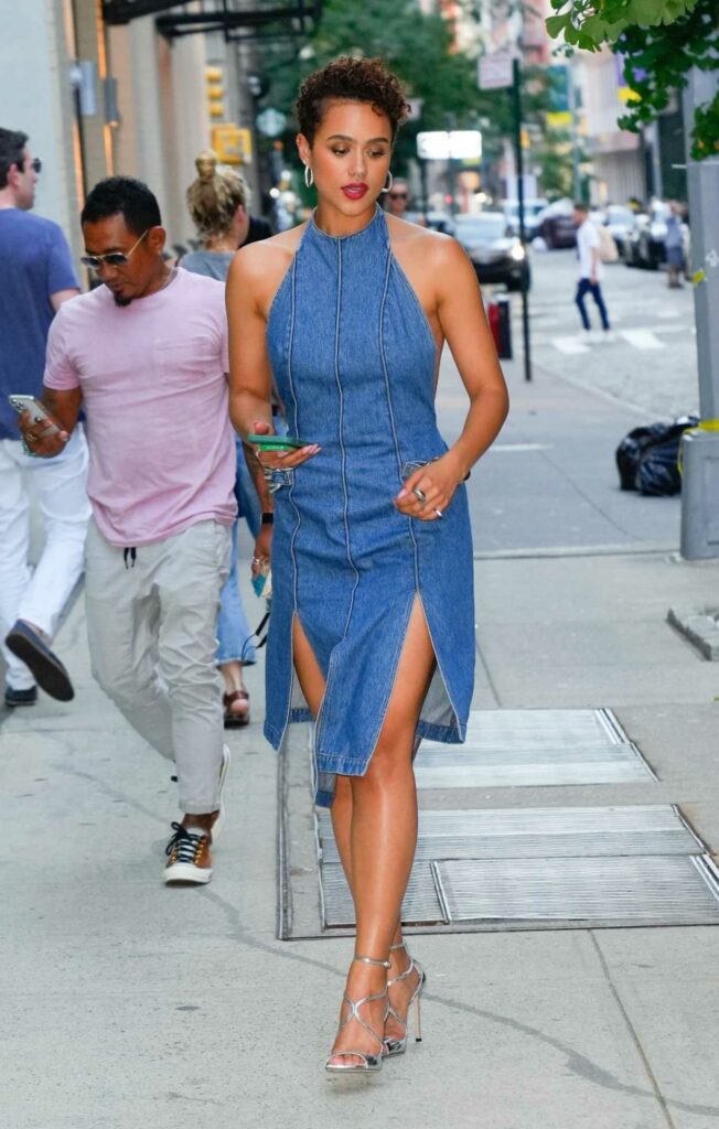 Nathalie Emmanuel in a Blue Dress