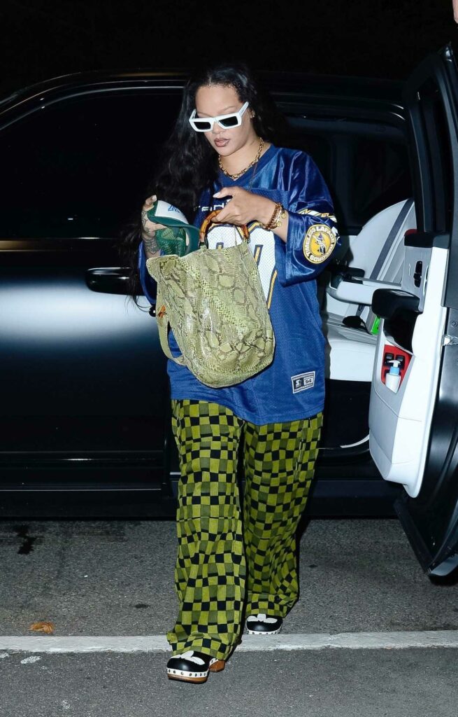 Rihanna in a Green Plaid Pants