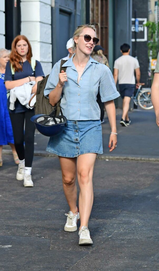 Saoirse Ronan in a Blue Denim Mini Skirt