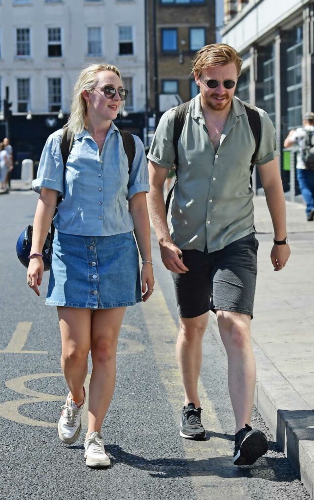 Saoirse Ronan in a Blue Denim Mini Skirt
