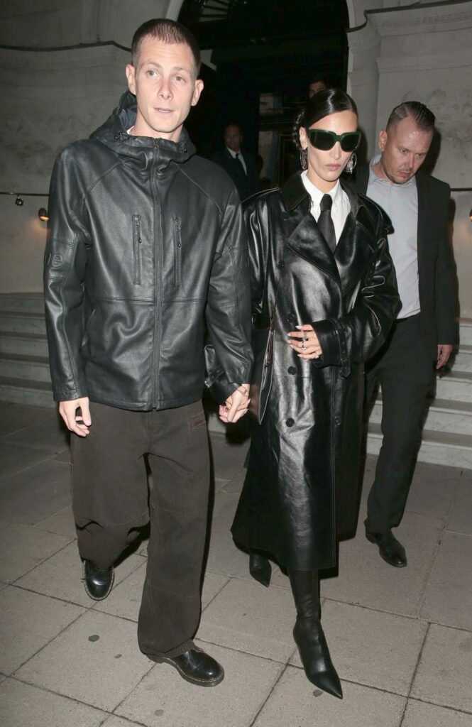 Bella Hadid in a Black Leather Coat