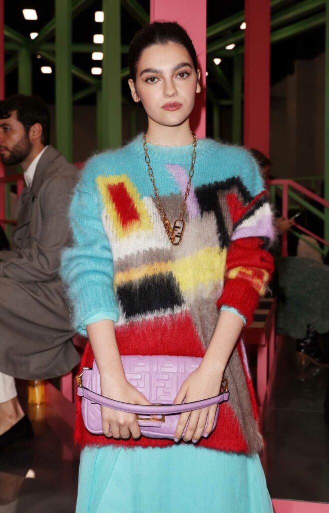 Emily Carey in a Colorful Sweater