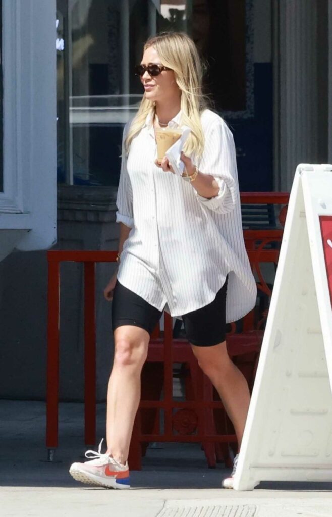 Hilary Duff in a White Striped Shirt