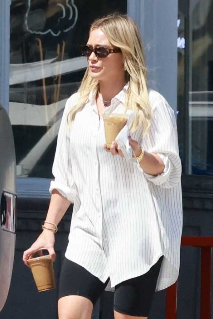 Hilary Duff in a White Striped Shirt