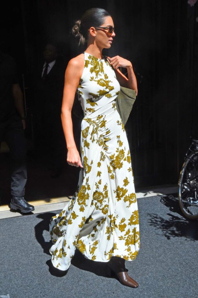 Kendall Jenner in a Floral White and Green Dress