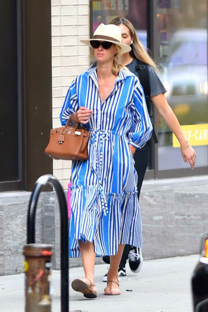 Nicky Hilton in a Striped Blue Dress